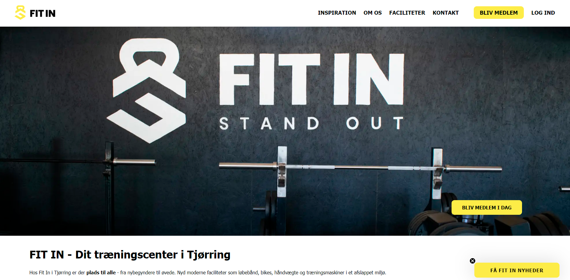 Billede af Fit In's redesignede hjemmeside